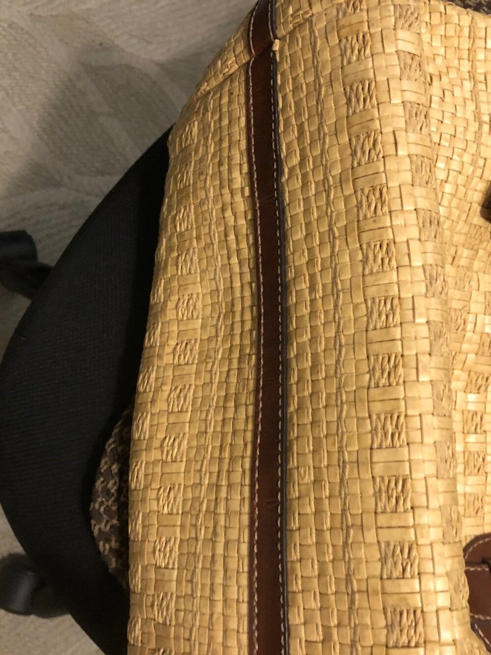 Vintage Fossil Woven Straw and Leather Handbag - Picture 11 of 11